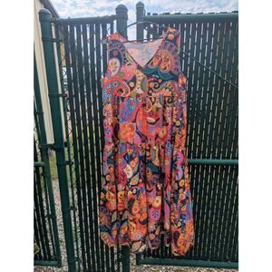 Whimsical bright printed Paisley sleeveless midi dress size XL by Shein